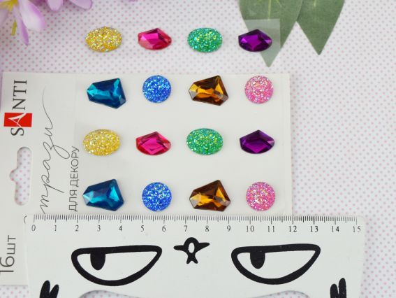 Набір камінчики напівнамистини самоклеючі SANTI Diamonds, різнокольорові 16шт, 743021