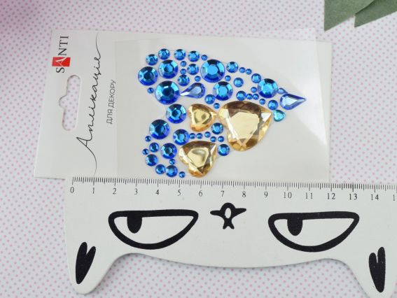 743028 SANTI Аплікація зі страз самоклеючих Серце синьо-жовте 7х8 см 