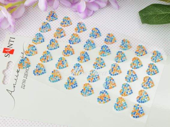Аппликация из страз самоклеящихся SANTI Сердца сине-желтые 743032