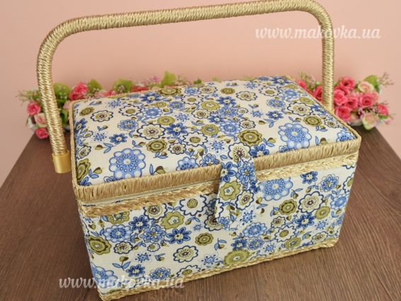 Шкатулка для рукоделия СМ004 прямоугольная белая с голубыми цветами, ЧМ Шкатулка для рукоделия СМ004 прямоугольная белая с голубыми цветами, ЧМ