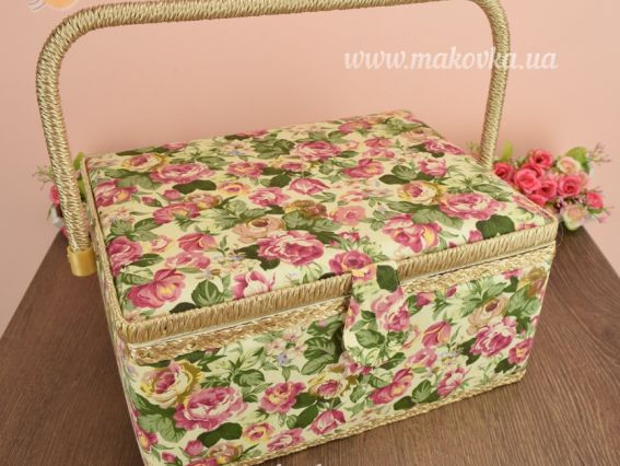 Шкатулка для рукоделия СМ025 прямоугольная, бежевая с розами, ЧМ Шкатулка для рукоделия СМ025 прямоугольная, бежевая с розами, ЧМ