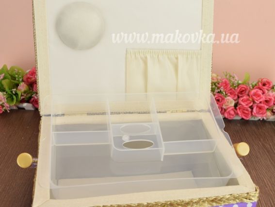 Шкатулка для рукоділля прямокутна СМ046 Шкатулка 24х17,5х13см бузкова в горошок, ЧС