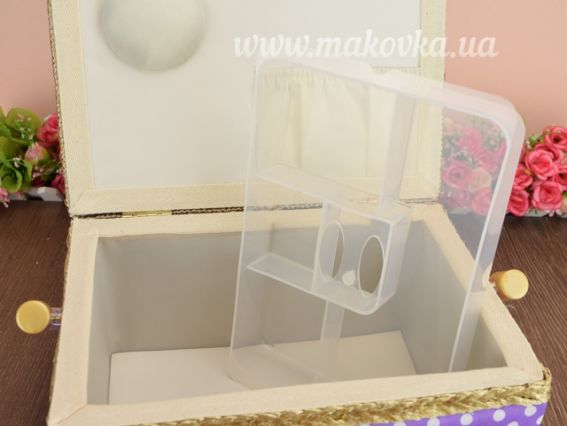 Шкатулка для рукоділля прямокутна СМ046 Шкатулка 24х17,5х13см бузкова в горошок, ЧС