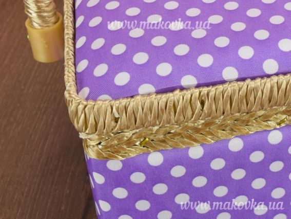 Шкатулка для рукоділля прямокутна СМ046 Шкатулка 24х17,5х13см бузкова в горошок, ЧС