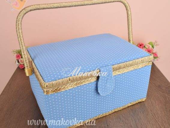  Шкатулка для рукоділля СМ116, Блакитна з сердечками, прямокутна