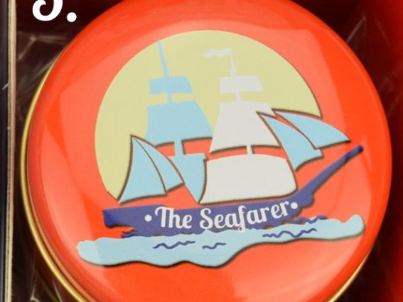 Коробочка жерстяна з малюнком Морська, кругла, 6,5х3 см, 1 шт, малюнок на вибір №3 (фрегат)