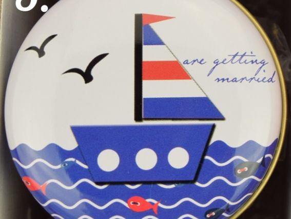 Коробочка жерстяна з малюнком Морська, кругла, 6,5х3 см, 1 шт, малюнок на вибір №5 (кораблик)