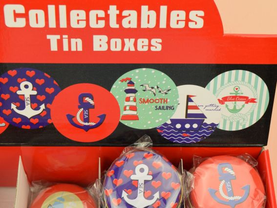 Бляшана кругла коробочка з малюнком Морська, кругла, розмір 6,5х3 см, 1 шт, малюнок на вибір