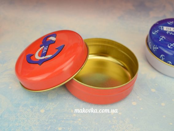 Бляшана кругла коробочка з малюнком Морська, кругла, розмір 6,5х3 см, 1 шт, малюнок на вибір