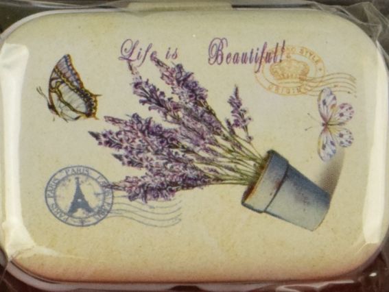 Коробочка жестяная с рисунком Лаванда, прямоугольная , 5,5х3,5 см, 1 шт, рисунок на выбор №05