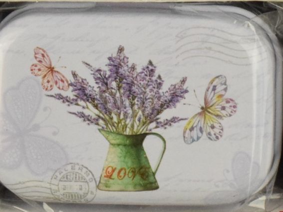 Коробочка жестяная с рисунком Лаванда, прямоугольная , 5,5х3,5 см, 1 шт, рисунок на выбор №07