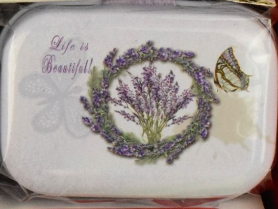 Коробочка жестяная с рисунком Лаванда, прямоугольная , 5,5х3,5 см, 1 шт, рисунок на выбор №08