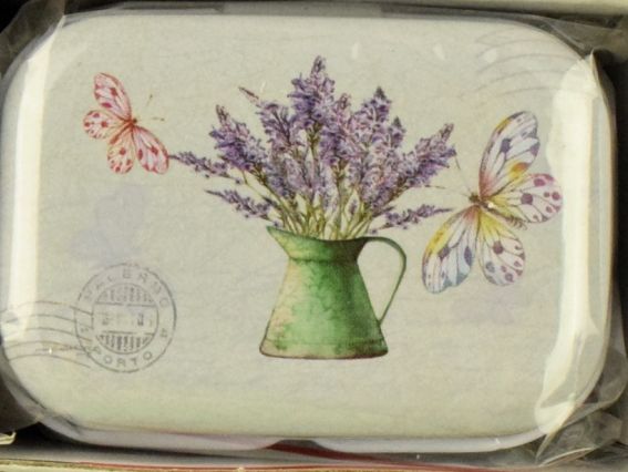 Коробочка жестяная с рисунком Лаванда, прямоугольная , 5,5х3,5 см, 1 шт, рисунок на выбор №10