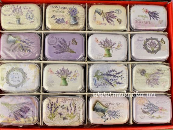 Жестяная коробочка с рисунком Лаванда, прямоугольная , размер 5,5х3,5 см, 1 шт, рисунок на выбор