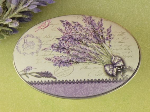 Коробочка жестяная с рисунком Лаванда, Овальная, 7х4,5 см, 1 шт, рисунок на выбор №06