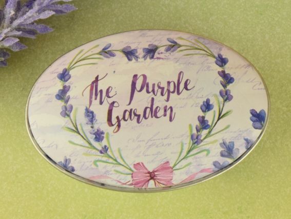 Коробочка жестяная с рисунком Лаванда, Овальная, 7х4,5 см, 1 шт, рисунок на выбор №07