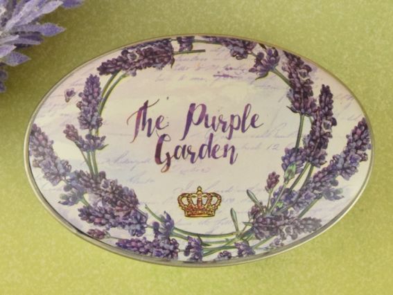 Коробочка жестяная с рисунком Лаванда, Овальная, 7х4,5 см, 1 шт, рисунок на выбор №10