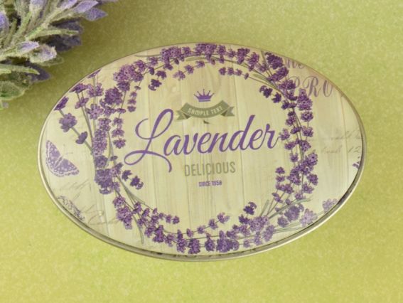 Коробочка жестяная с рисунком Лаванда, Овальная, 7х4,5 см, 1 шт, рисунок на выбор №13