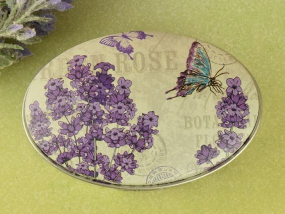Коробочка жестяная с рисунком Лаванда, Овальная, 7х4,5 см, 1 шт, рисунок на выбор №14