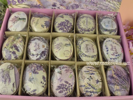 Жестяная коробочка с рисунком Овальная Лаванда, размер 7х4,5 см, 1 шт, рисунок на выбор