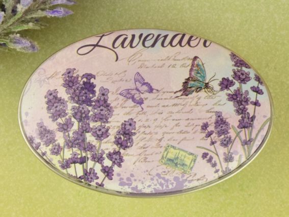 Коробочка жестяная с рисунком Лаванда, Овальная, 7х4,5 см, 1 шт, рисунок на выбор №04