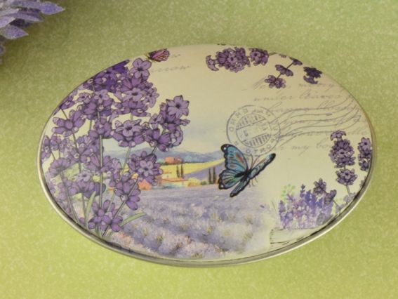 Коробочка жестяная с рисунком Лаванда, Овальная, 7х4,5 см, 1 шт, рисунок на выбор №05