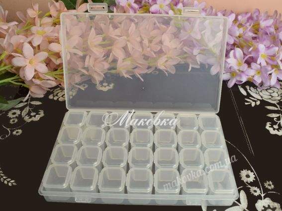 Органайзер для бісеру та дрібниць на 28 комірок із кришками Органайзер для бісеру та дрібниць на 28 комірок із кришками