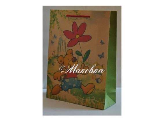 Пакет подарочный Мишка с цветочком, 33х25х9 см Пакет подарочный Мишка с цветочком, 33х25х9 см