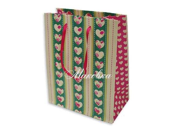 Пакет подарунковий Смужки з сердечками 22х19х9 см Пакет подарунковий Смужки з сердечками 22х19х9 см