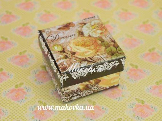 Коробочка для кольца №03 Винтаж, квадратная с рисунком, в ассортименте №01 желтые розы