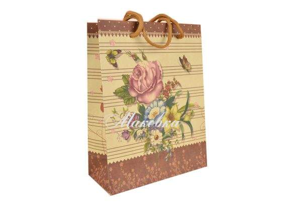 Пакет подарочный Цветы и бабочки, шоколадно-бежевый (290383) 23х19х9 см Пакет подарочный Цветы и бабочки, шоколадно-бежевый (290383) 23х19х9 см