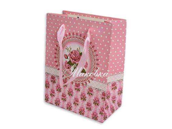 Пакет подарочный Цветы розы (290784) 33х27х10 см, розовый с ручками из ленты Пакет подарочный Цветы розы (290784) 33х27х10 см, розовый с ручками из ленты