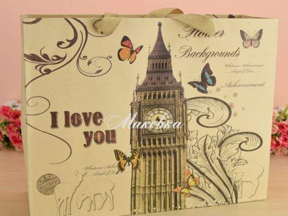 Пакет подарочный Лондон, крафт, 27х34х12 см Пакет подарочный Лондон, крафт, 27х34х12 см