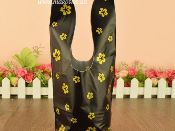 Пакет подарунковий ПЕ Золоті квіточки, розмір 13х22,5 см темний 1 шт