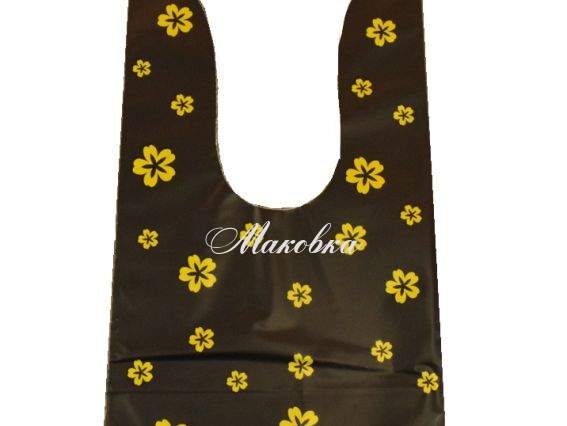 Подарунковий пакет Золоті квіточки, 13х22,5 см темний