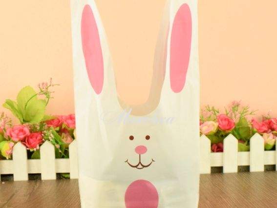 Подарочный пакет Зайчик бело-розовый 13х22 см Подарочный пакет Зайчик бело-розовый 13х22 см
