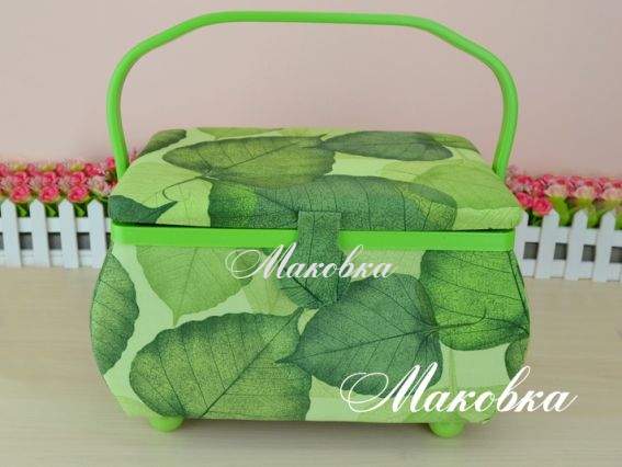 Шкатулка для рукоделия 2944-RT-49 сундучок Зеленые листья Шкатулка для рукоделия 2944-RT-49 сундучок Зеленые листья