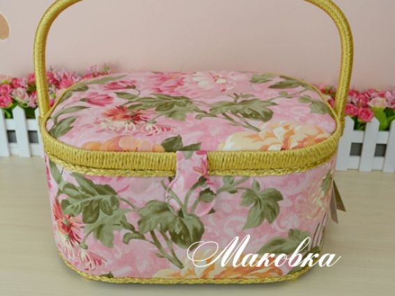 Шкатулка для рукоделия 2341-RT-43 Розовая с цветами, овальная Шкатулка для рукоделия 2341-RT-43 Розовая с цветами, овальная