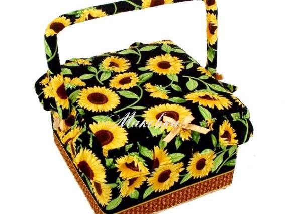 Шкатулка для рукоделия РТО 3296-RT-35, Подсолнухи на черном, квадратная Шкатулка для рукоделия РТО 3296-RT-35, Подсолнухи на черном, квадратная