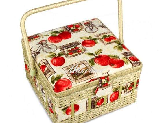 Шкатулка для рукоделия 3594-RT-38, Яблоки и велосипед, квадратная Шкатулка для рукоделия 3594-RT-38, Яблоки и велосипед, квадратная