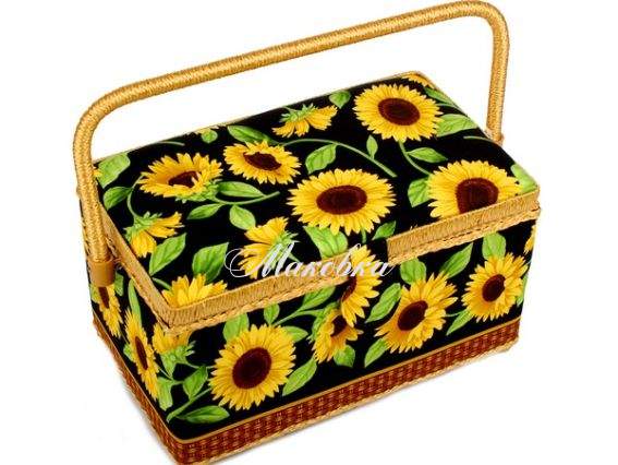 Шкатулка для рукоделия РТО 3294-RT-16, Подсолнухи на черном, прямоугольная Шкатулка для рукоделия РТО 3294-RT-16, Подсолнухи на черном, прямоугольная