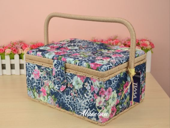 Шкатулка для рукоделия ТМ Тима, Синяя с цветами, 23х31х17 см Шкатулка для рукоделия ТМ Тима, Синяя с цветами, 23х31х17 см