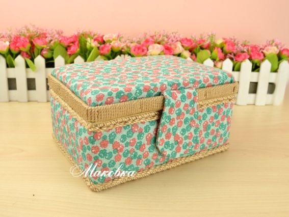 Шкатулка для рукоделия ТМ Тима, Бирюзовая с мелкими цветочками, Шкатулка для рукоделия ТМ Тима, Бирюзовая с мелкими цветочками,