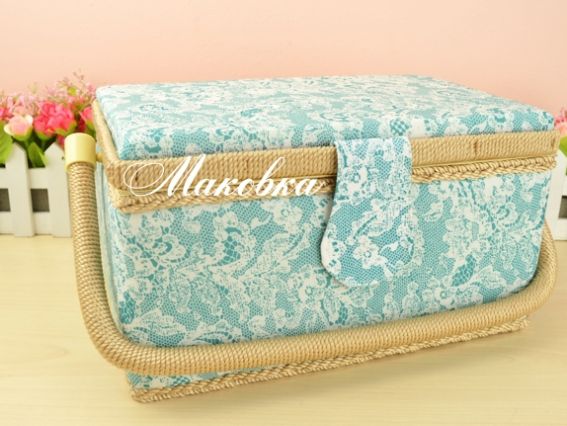 Шкатулка для рукоделия ТМ Тима, Бирюзовая, кружевной узор, 27х17х15 см Шкатулка для рукоделия ТМ Тима, Бирюзовая, кружевной узор, 27х17х15 см