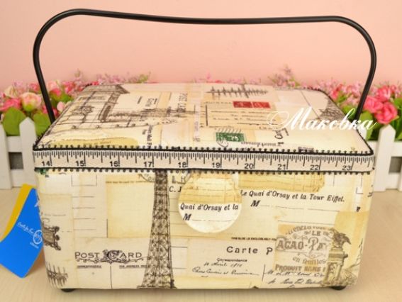 Шкатулка для рукоделия РТО 3370-RT-14, Письма Париж, бежевая с металлической ручкой Шкатулка для рукоделия РТО 3370-RT-14, Письма Париж, бежевая с металлической ручкой