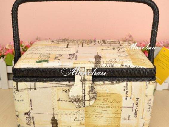 Шкатулка для рукоделия РТО 3371-RT-15, Письма Париж, бежевая Шкатулка для рукоделия РТО 3371-RT-15, Письма Париж, бежевая