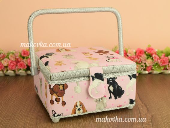 Шкатулка рожева Собаки, квадратна для рукоділля РТО 3954- RT-25 