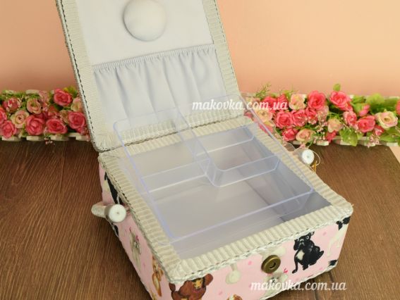 Шкатулка рожева Собаки, квадратна для рукоділля РТО 3954- RT-25 