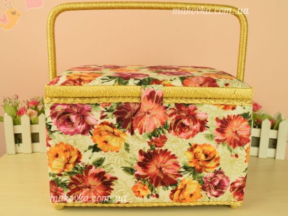 4166- RT-62 квіти хризантеми, прямокутна Скринька для рукоділля 28,5*21*19 см