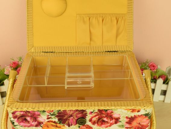 4166- RT-62 квіти хризантеми, прямокутна Скринька для рукоділля 28,5*21*19 см